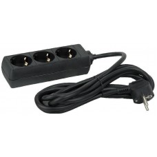 3 Way Socket Black, 1,5m cable 3x1,5mm2