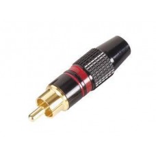 RCA PLUG MALE RED, TIP GOLD PLATED, BLACK METAL HO