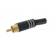 RCA PLUG MALE WHITE, TIP GOLD PLATED, BLACK METAL