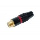RCA PLUG FEMALE RED, TIP GOLD PLATED, BLACK METAL