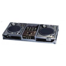 2 Turntables in battle position/10 mixer dj coffin